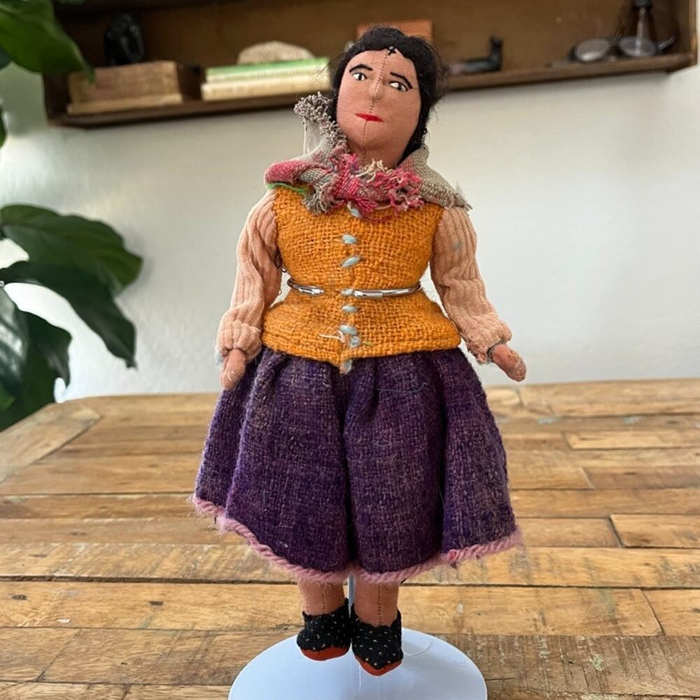 Vintage Andean Handmade Folk Art Cloth Doll Traditional Wool Textile Outfit
